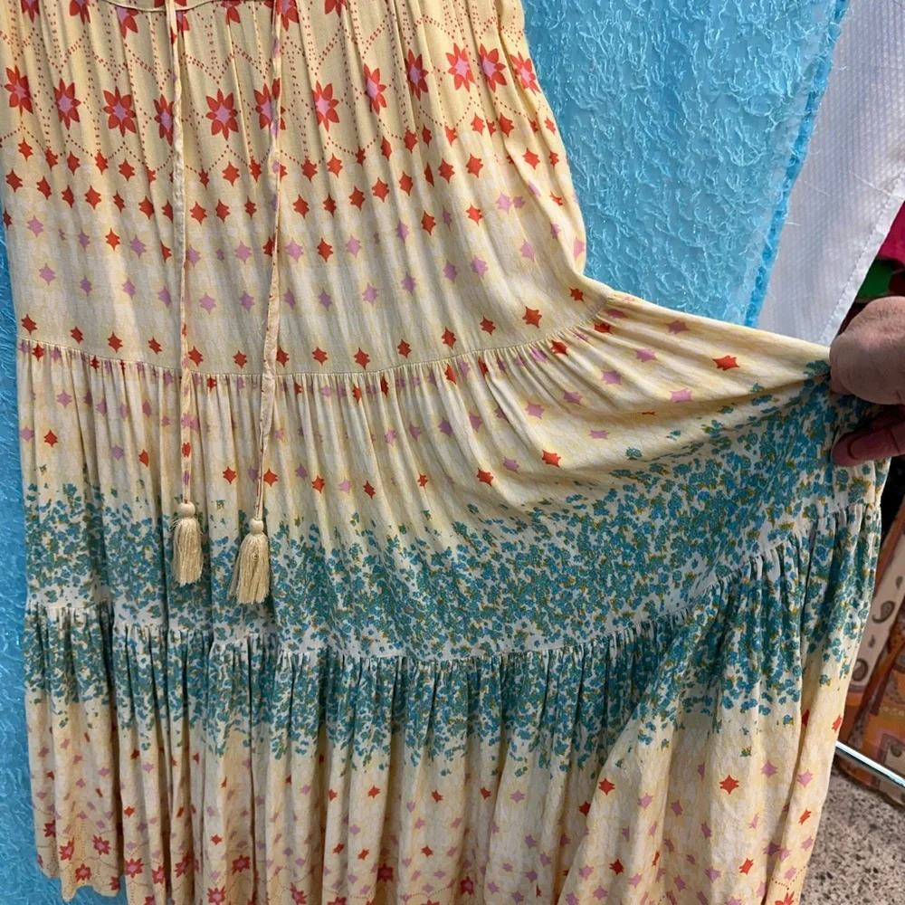 Free People Floral Maxi Dress in Cream and Blue
